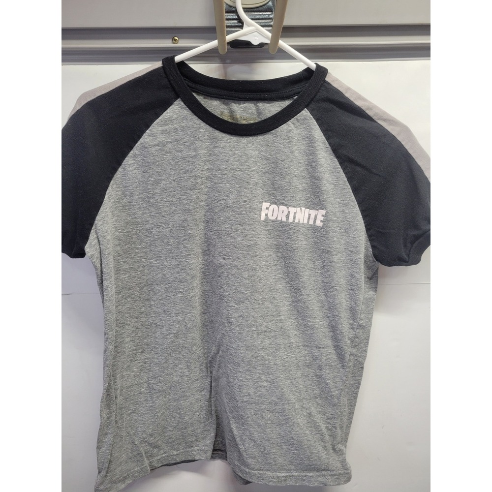 Fortnite Grey Black Raglan Skull‎ Trooper Graphic T-Shirt Baseball Tee sz 14/16